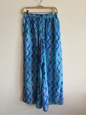 Johnny Was Mulla Wave Cover Up Wide Leg Pants Blue Size Small NWT